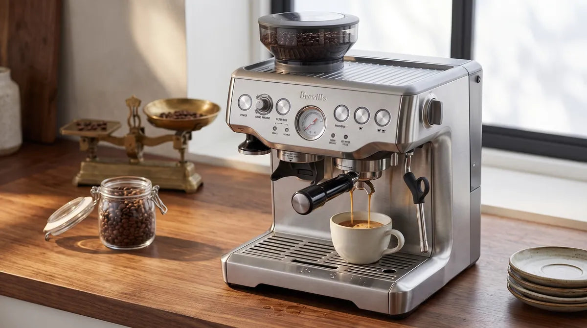 Breville Barista Express espresso machine on a kitchen counter