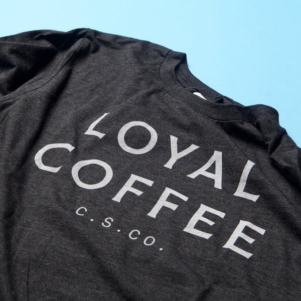 Dark gray Loyal Coffee T-shirt with a white logo